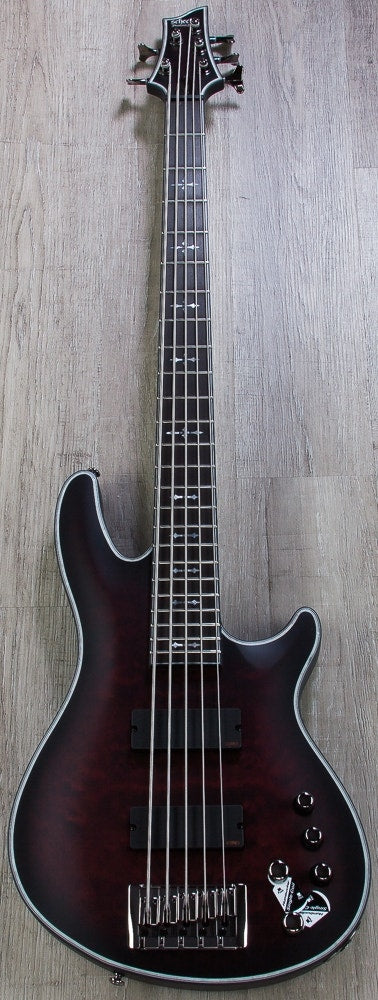 Schecter Guitar Research Hellraiser Extreme-5 CRBS 5-String Electric Bass Guitar in Crimson Red Burst Satin