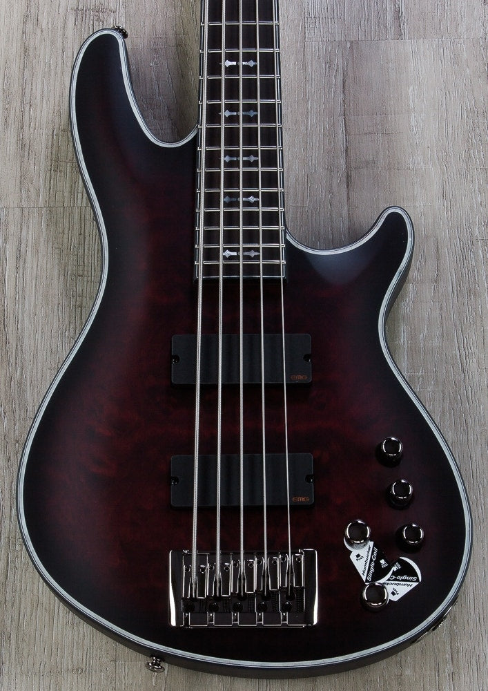 Schecter Guitar Research Hellraiser Extreme-5 CRBS 5-String Electric Bass Guitar in Crimson Red Burst Satin