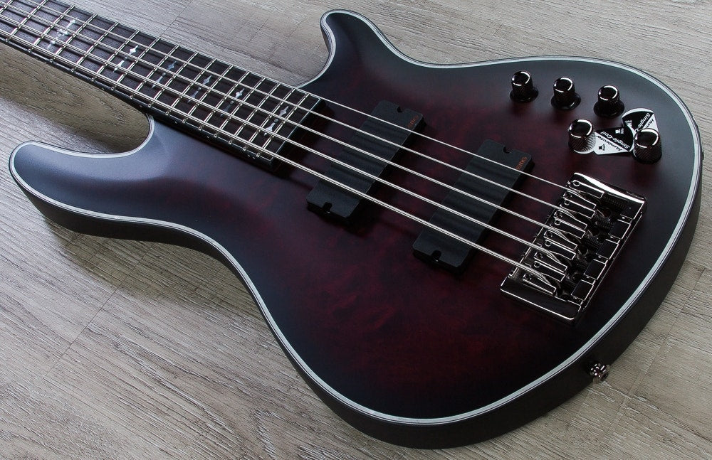 Schecter Guitar Research Hellraiser Extreme-5 CRBS 5-String Electric Bass Guitar in Crimson Red Burst Satin