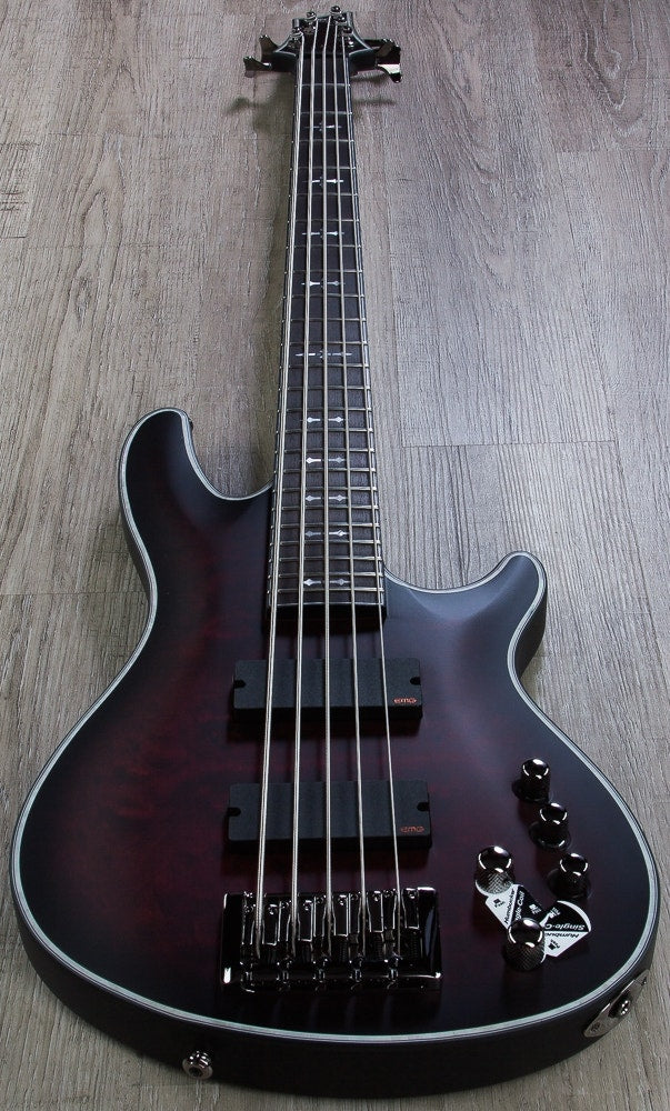 Schecter Guitar Research Hellraiser Extreme-5 CRBS 5-String Electric Bass Guitar in Crimson Red Burst Satin