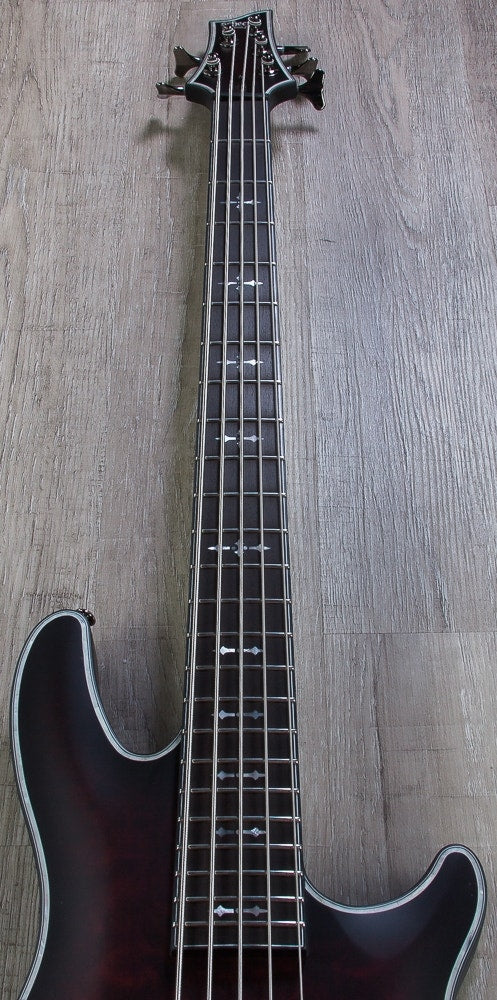 Schecter Guitar Research Hellraiser Extreme-5 CRBS 5-String Electric Bass Guitar in Crimson Red Burst Satin
