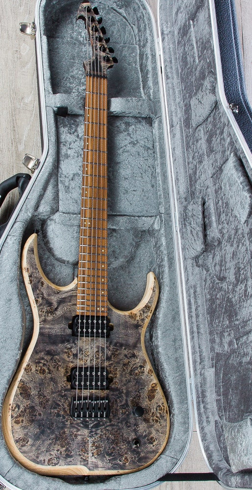 Skervesen Raptor 6 Electric Guitar, Poplar Burl Top, Hiscox Hard Case - Standard Graphite