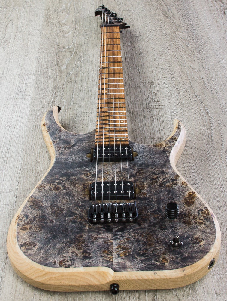 Skervesen Raptor 6 Electric Guitar, Poplar Burl Top, Hiscox Hard Case - Standard Graphite