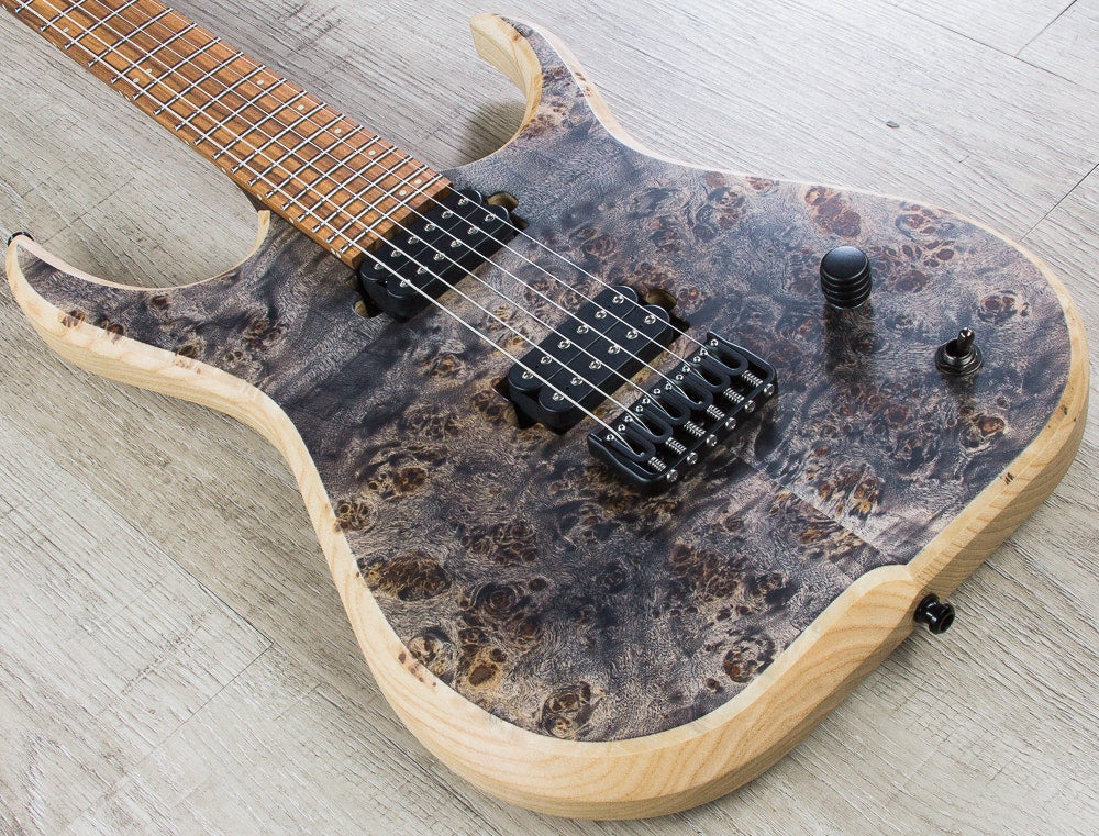 Skervesen Raptor 6 Electric Guitar, Poplar Burl Top, Hiscox Hard Case - Standard Graphite
