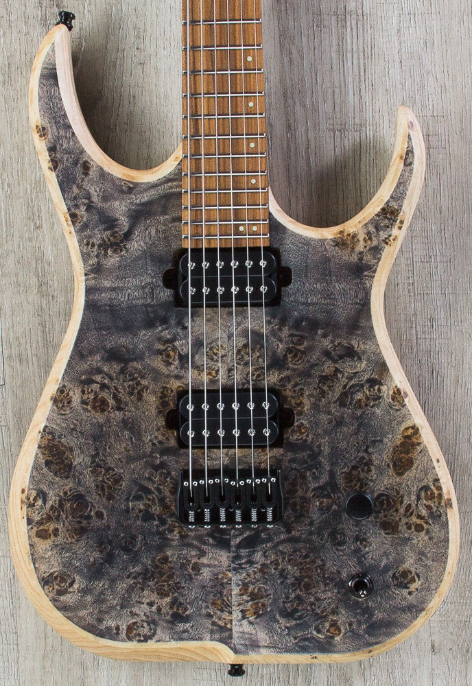 Skervesen Raptor 6 Electric Guitar, Poplar Burl Top, Hiscox Hard Case - Standard Graphite