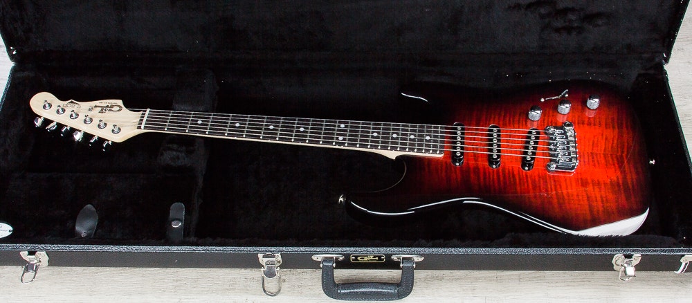 G&L USA S-500 RMC Electric Guitar, Flame Maple Top, Rosewood Fingerboard, Hard Case - Redburst