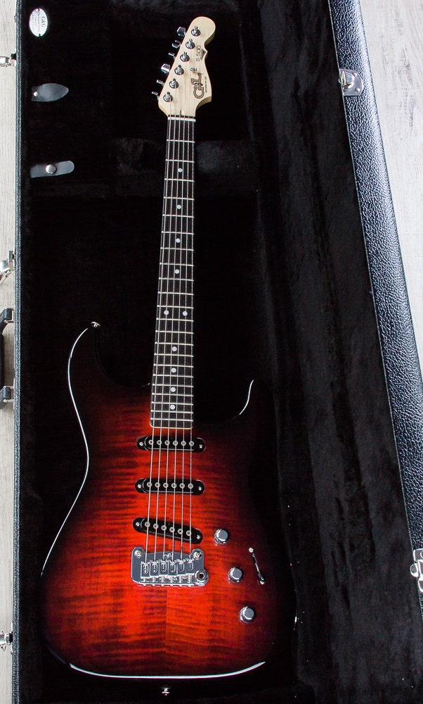 G&L USA S-500 RMC Electric Guitar, Flame Maple Top, Rosewood Fingerboard, Hard Case - Redburst