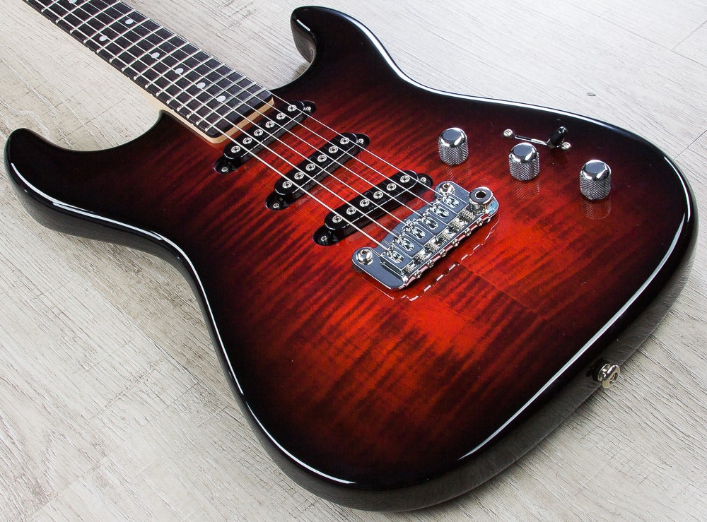 G&L USA S-500 RMC Electric Guitar, Flame Maple Top, Rosewood Fingerboard, Hard Case - Redburst