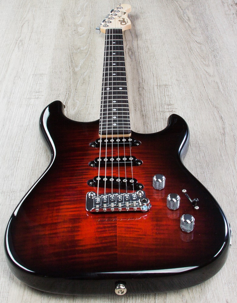 G&L USA S-500 RMC Electric Guitar, Flame Maple Top, Rosewood Fingerboard, Hard Case - Redburst