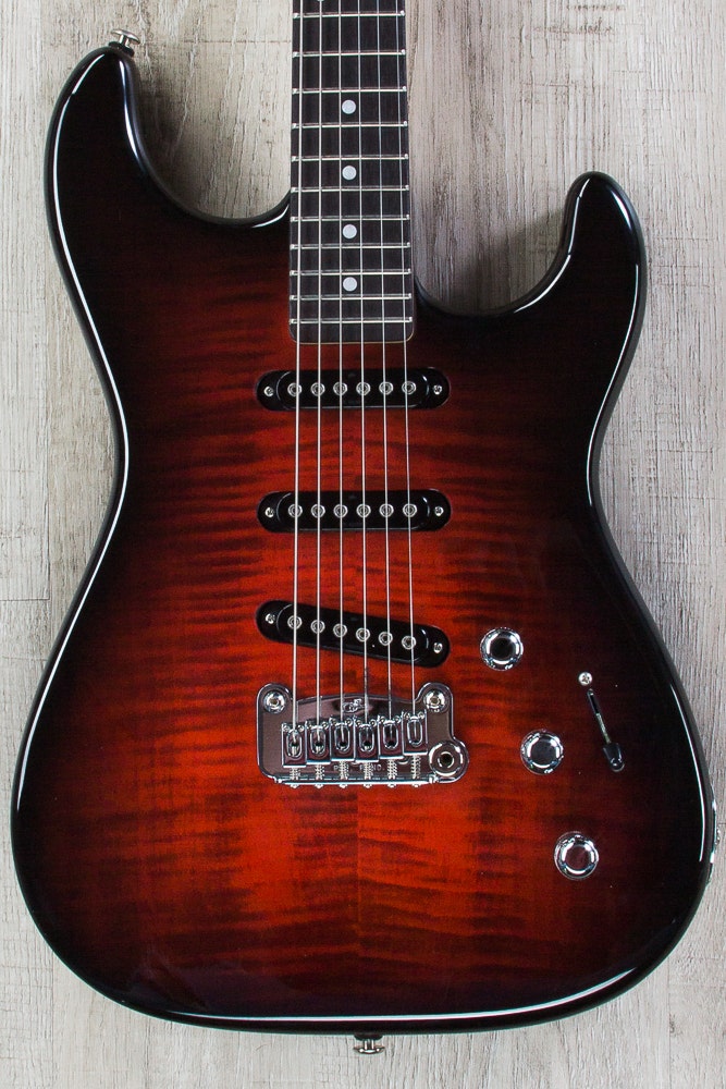 G&L USA S-500 RMC Electric Guitar, Flame Maple Top, Rosewood Fingerboard, Hard Case - Redburst
