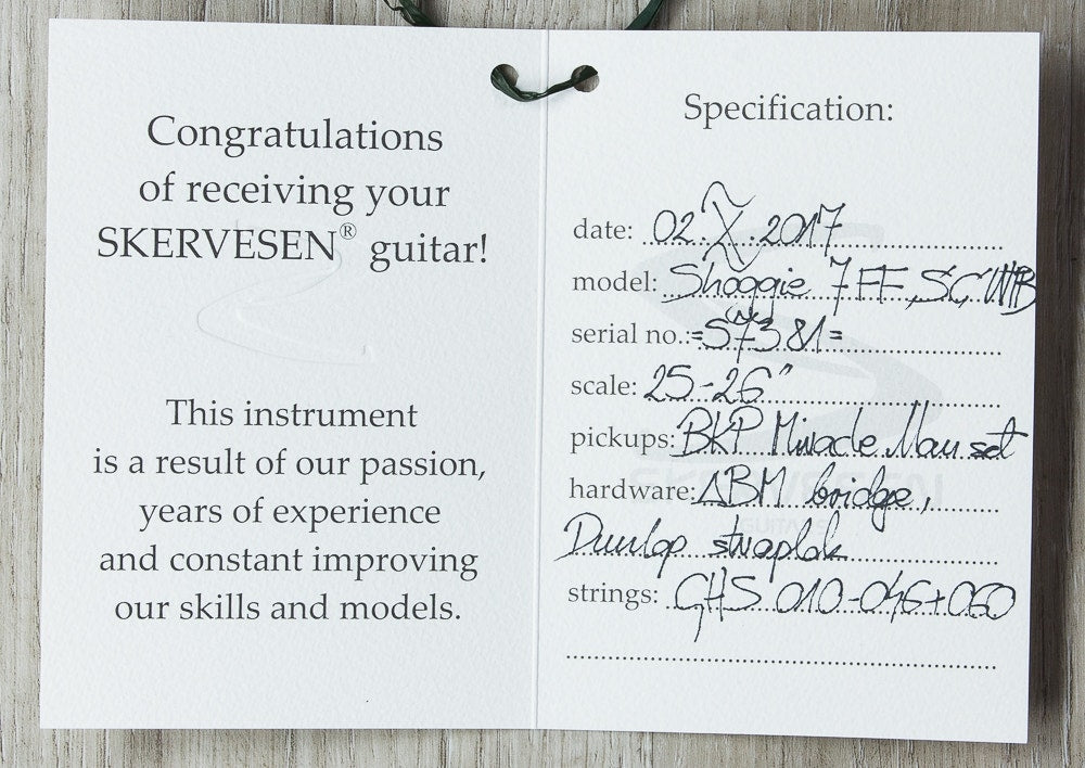 Skervesen Shoggie Singlecut 7-String Headless Electric Guitar, Fanned Fret, Flamed Maple 5A Top, Hard Case - Black Burst