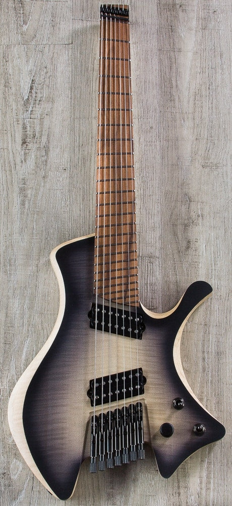 Skervesen Shoggie Singlecut 7-String Headless Electric Guitar, Fanned Fret, Flamed Maple 5A Top, Hard Case - Black Burst