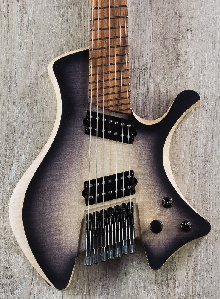 Skervesen Shoggie Singlecut 7-String Headless Electric Guitar, Fanned Fret, Flamed Maple 5A Top, Hard Case - Black Burst