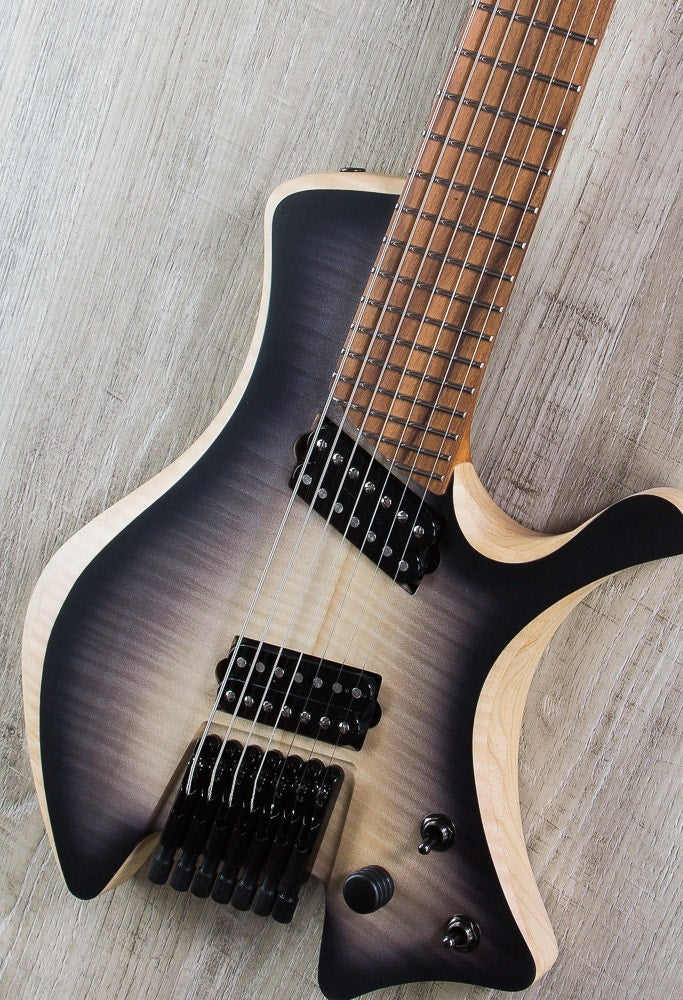 Skervesen Shoggie Singlecut 7-String Headless Electric Guitar, Fanned Fret, Flamed Maple 5A Top, Hard Case - Black Burst