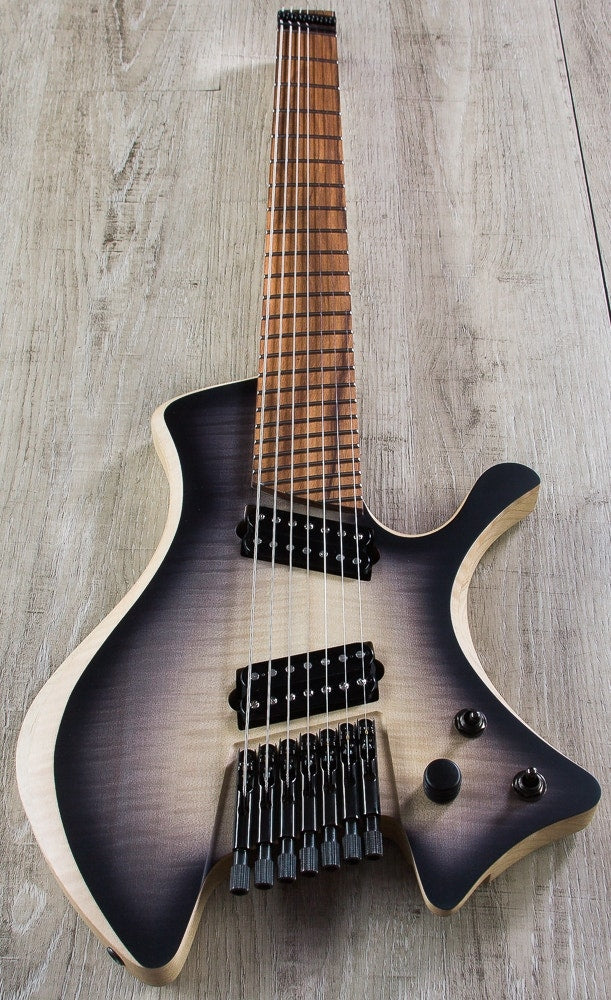Skervesen Shoggie Singlecut 7-String Headless Electric Guitar, Fanned Fret, Flamed Maple 5A Top, Hard Case - Black Burst