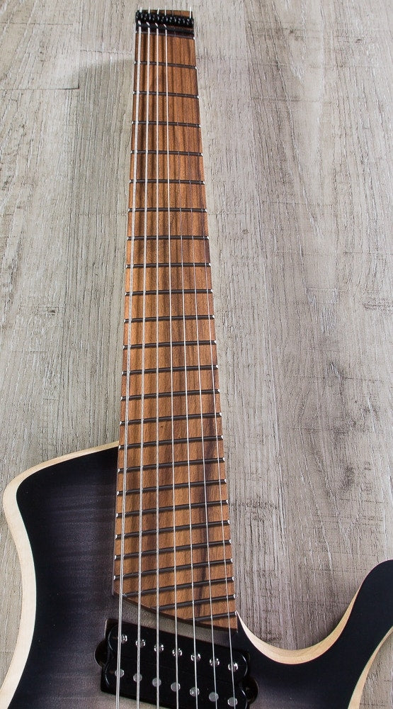 Skervesen Shoggie Singlecut 7-String Headless Electric Guitar, Fanned Fret, Flamed Maple 5A Top, Hard Case - Black Burst