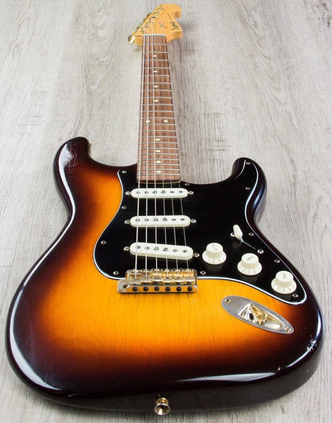 Iconic Custom Guitars Texas Flood Vintage Electric Guitar, Left-Handed Tremolo Arcane Pickups, Hard Case - Aged 3-Tone Burst Finish (Open Box)