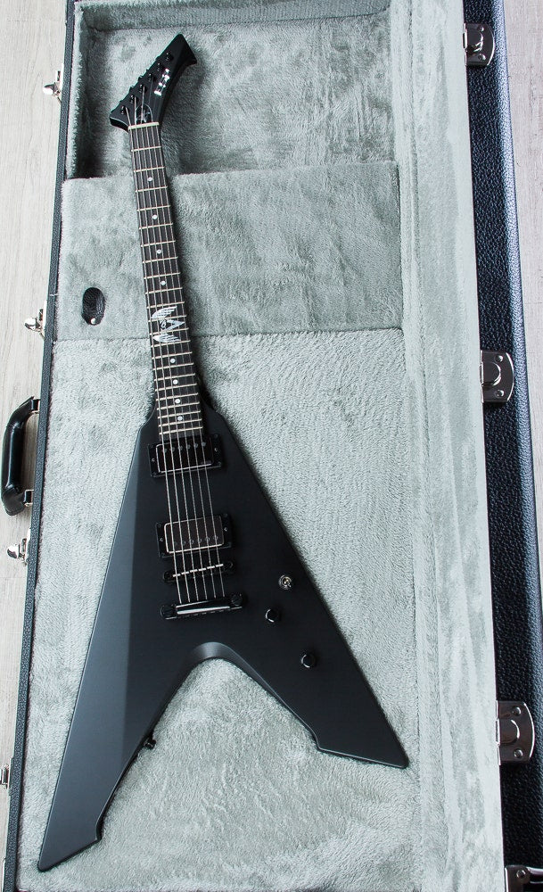 ESP James Hetfield Signature Vulture V-Design Electric Guitar with Form Fit Case - Black Satin