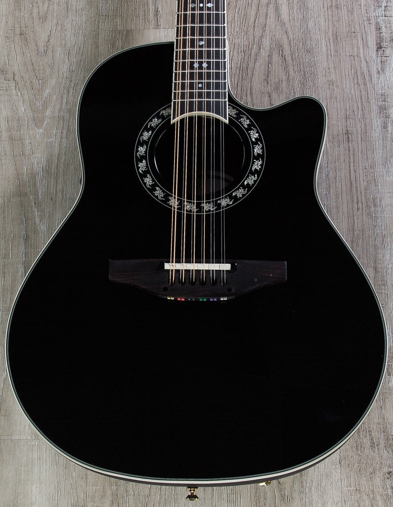 Ovation 2056AX-5 Pro Legend 12-String Deep Contour Cutaway Acoustic-Electric Guitar in Black with Hard Case