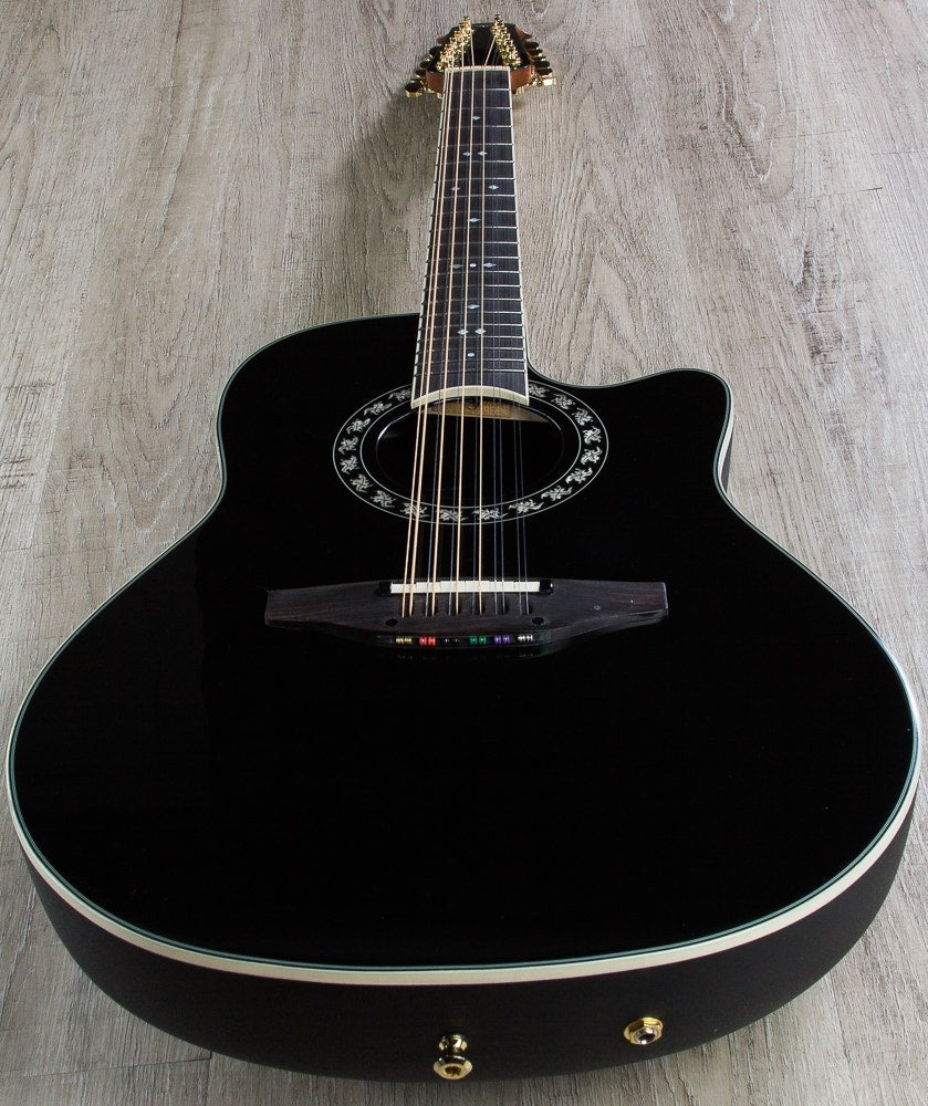 Ovation 2056AX-5 Pro Legend 12-String Deep Contour Cutaway Acoustic-Electric Guitar in Black with Hard Case