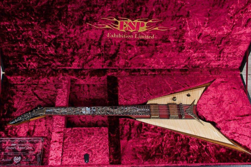 ESP Arrow Electric Guitar, Skull / Tribal Inlay, Flame Maple Top - Natural (NAMM Exhibition, Only 1 Made)