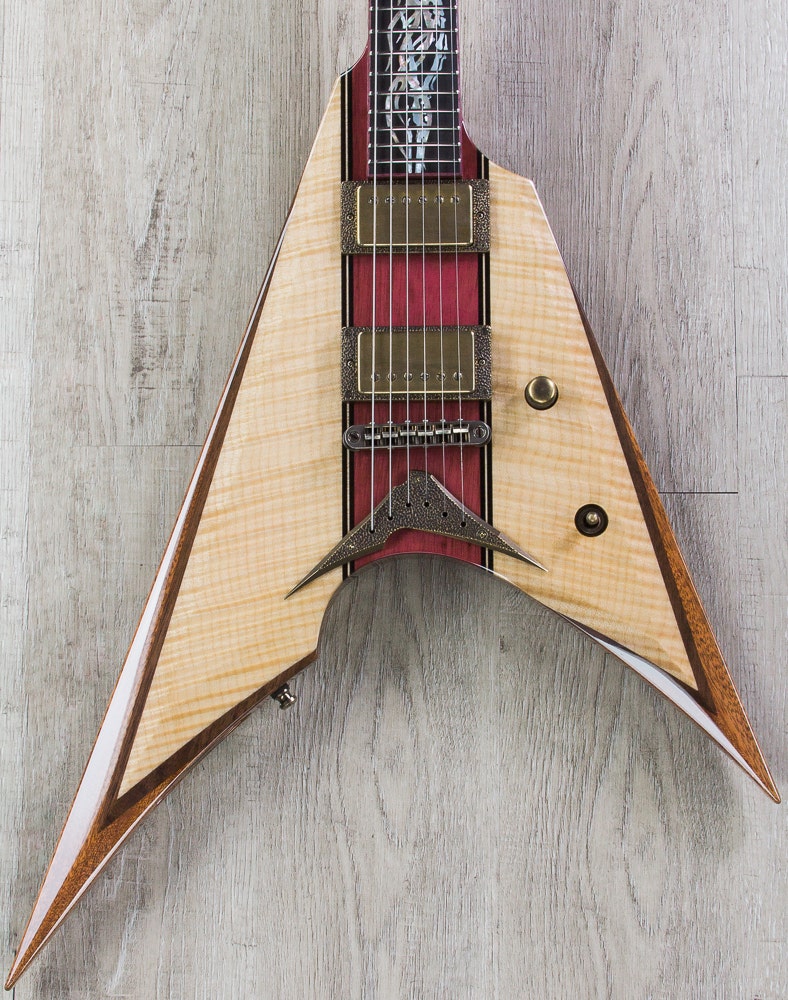 ESP Arrow Electric Guitar, Skull / Tribal Inlay, Flame Maple Top - Natural (NAMM Exhibition, Only 1 Made)