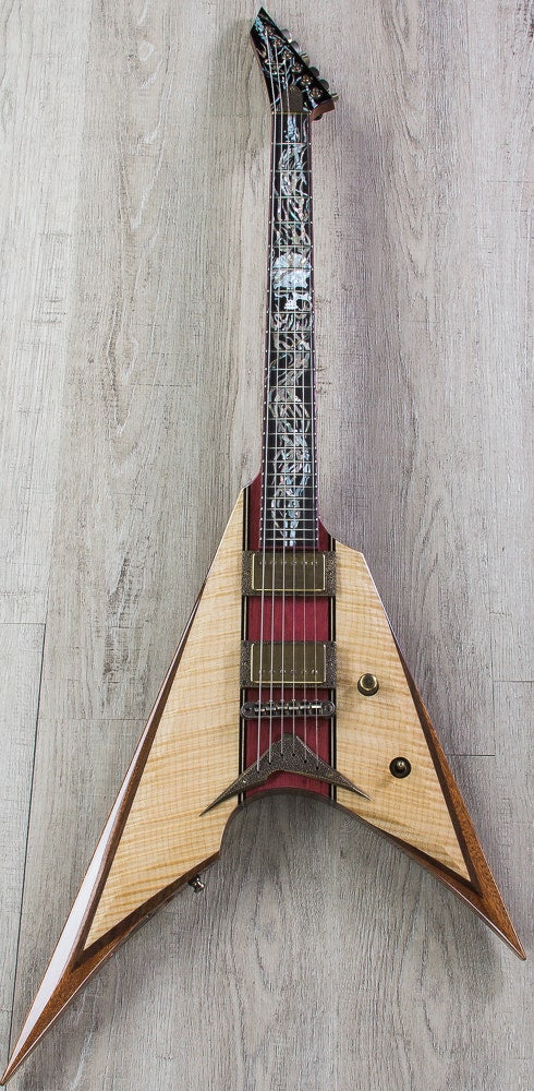 ESP Arrow Electric Guitar, Skull / Tribal Inlay, Flame Maple Top - Natural (NAMM Exhibition, Only 1 Made)
