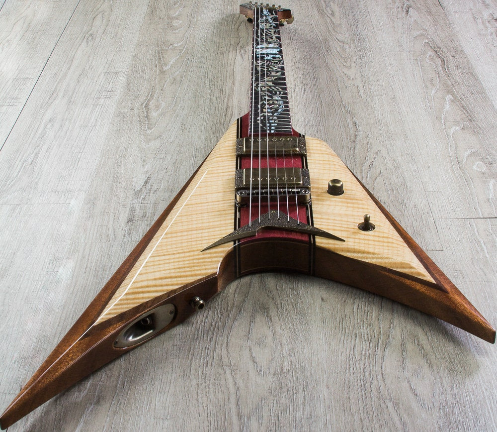 ESP Arrow Electric Guitar, Skull / Tribal Inlay, Flame Maple Top - Natural (NAMM Exhibition, Only 1 Made)