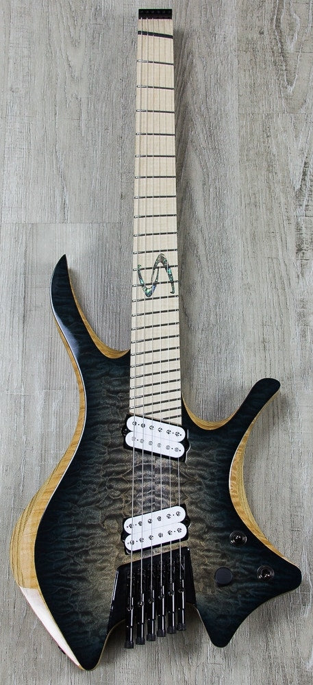 Skervesen Shoggie 6-String Headless Multiscale Electric Guitar, Quilted Maple AAAA, Flamed Maple Fingerboard, Hard Case - Trans Black Burst