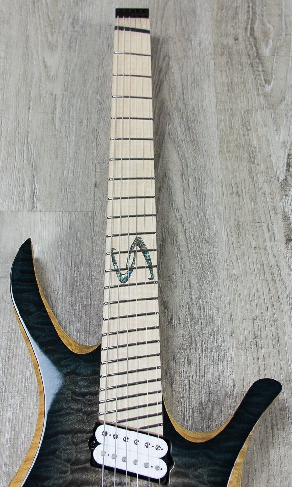 Skervesen Shoggie 6-String Headless Multiscale Electric Guitar, Quilted Maple AAAA, Flamed Maple Fingerboard, Hard Case - Trans Black Burst