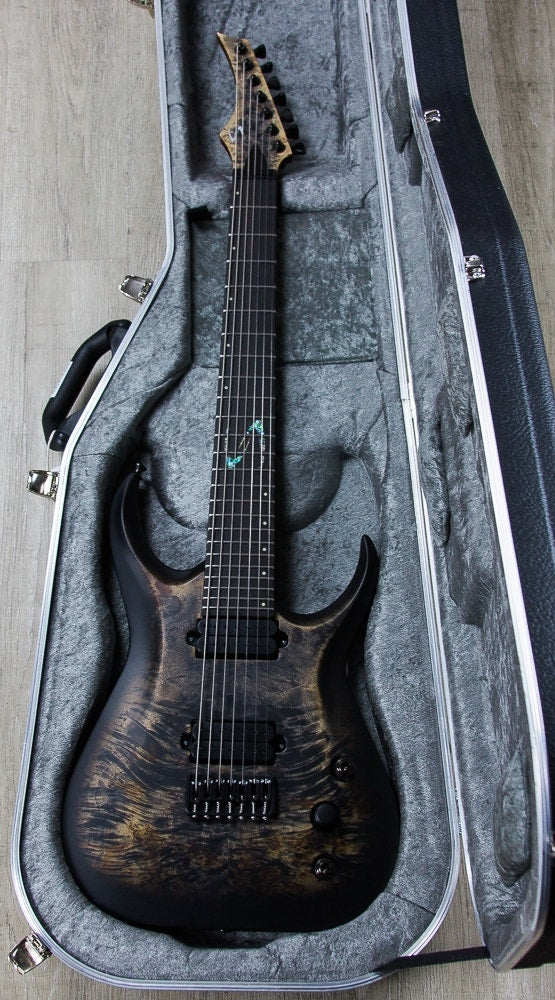 Skervesen Raptor 7- 7-String Electric Guitar, Ebony Fingerboard, DiMarzio Pickups, Hard Case - Trans Black Burst Satin Finish