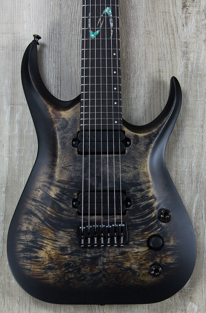 Skervesen Raptor 7- 7-String Electric Guitar, Ebony Fingerboard, DiMarzio Pickups, Hard Case - Trans Black Burst Satin Finish