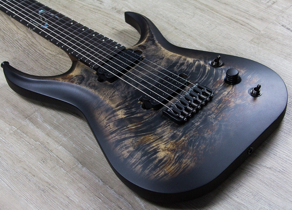 Skervesen Raptor 7- 7-String Electric Guitar, Ebony Fingerboard, DiMarzio Pickups, Hard Case - Trans Black Burst Satin Finish