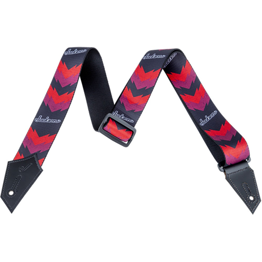 Jackson Guitar or Bass Strap with Double V Pattern, Black/Red
