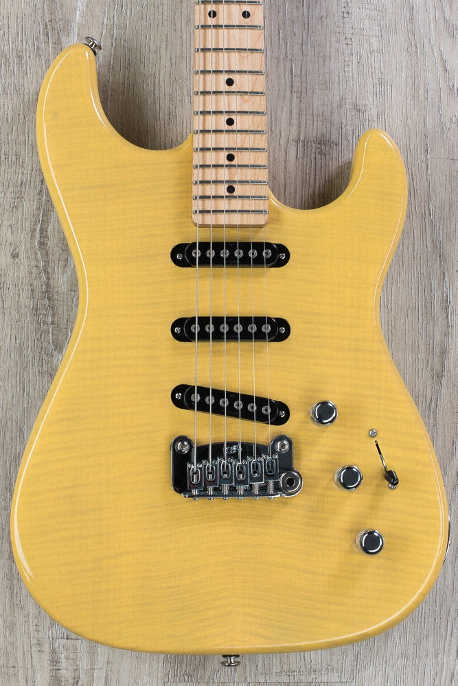 G&L USA S-500 RMC Electric Guitar, Flame Maple Top, Maple Fingerboard, Hard Case - Butterscotch Blonde