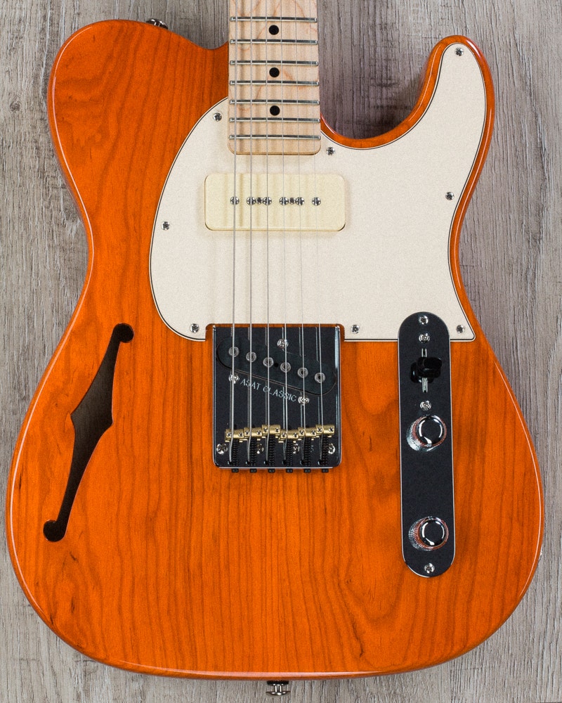 G&L USA ASAT Classic Bluesboy 90 Semi-Hollow Electric Guitar, Maple Fingerboard, Hard Case - Clear Orange