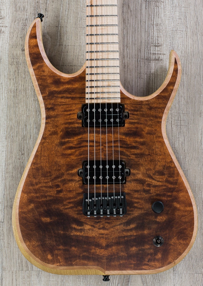 Skervesen Raptor 6 Electric Guitar, White Korina Body, Curly Maple Top, Hiscox Hard Case - Natural