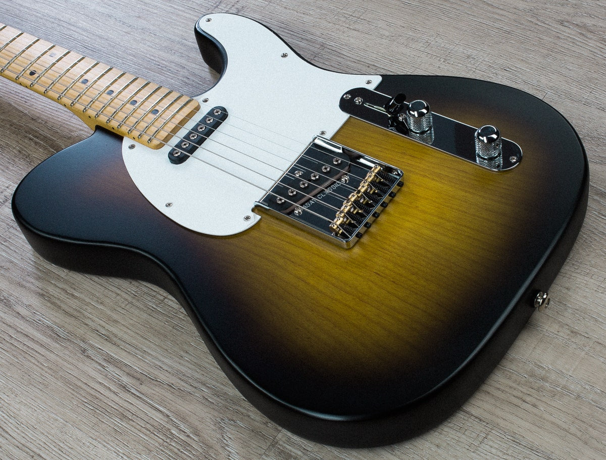 G&L USA ASAT Classic Electric Guitar Maple Neck and Fretboard with Case - 2-Tone Sunburst Frost Finish