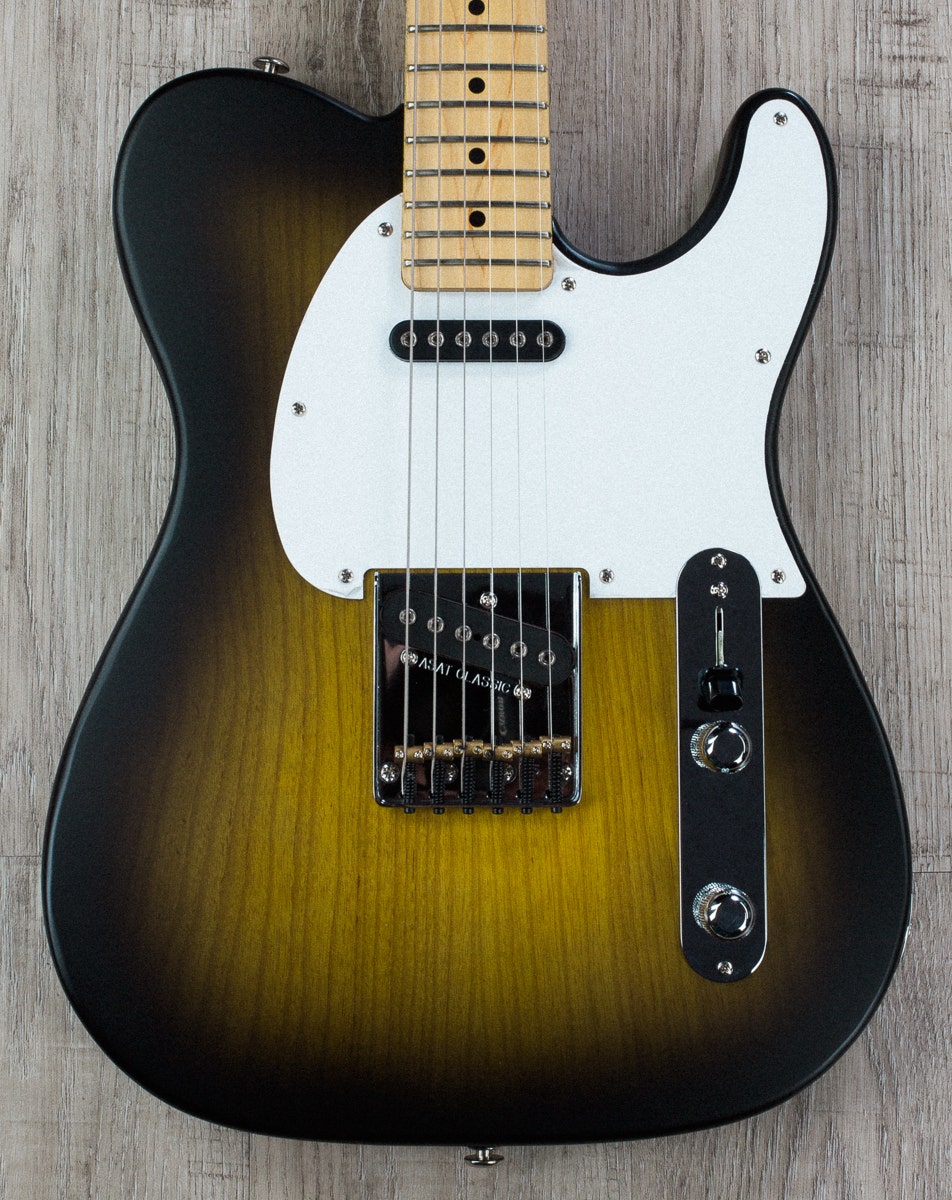 G&L USA ASAT Classic Electric Guitar Maple Neck and Fretboard with Case - 2-Tone Sunburst Frost Finish