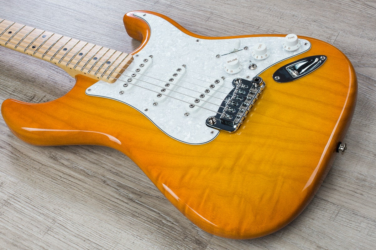 G&L USA S-500 Single Coil Electric Guitar Maple Neck and Fretboard  Case - Honeyburst Finish