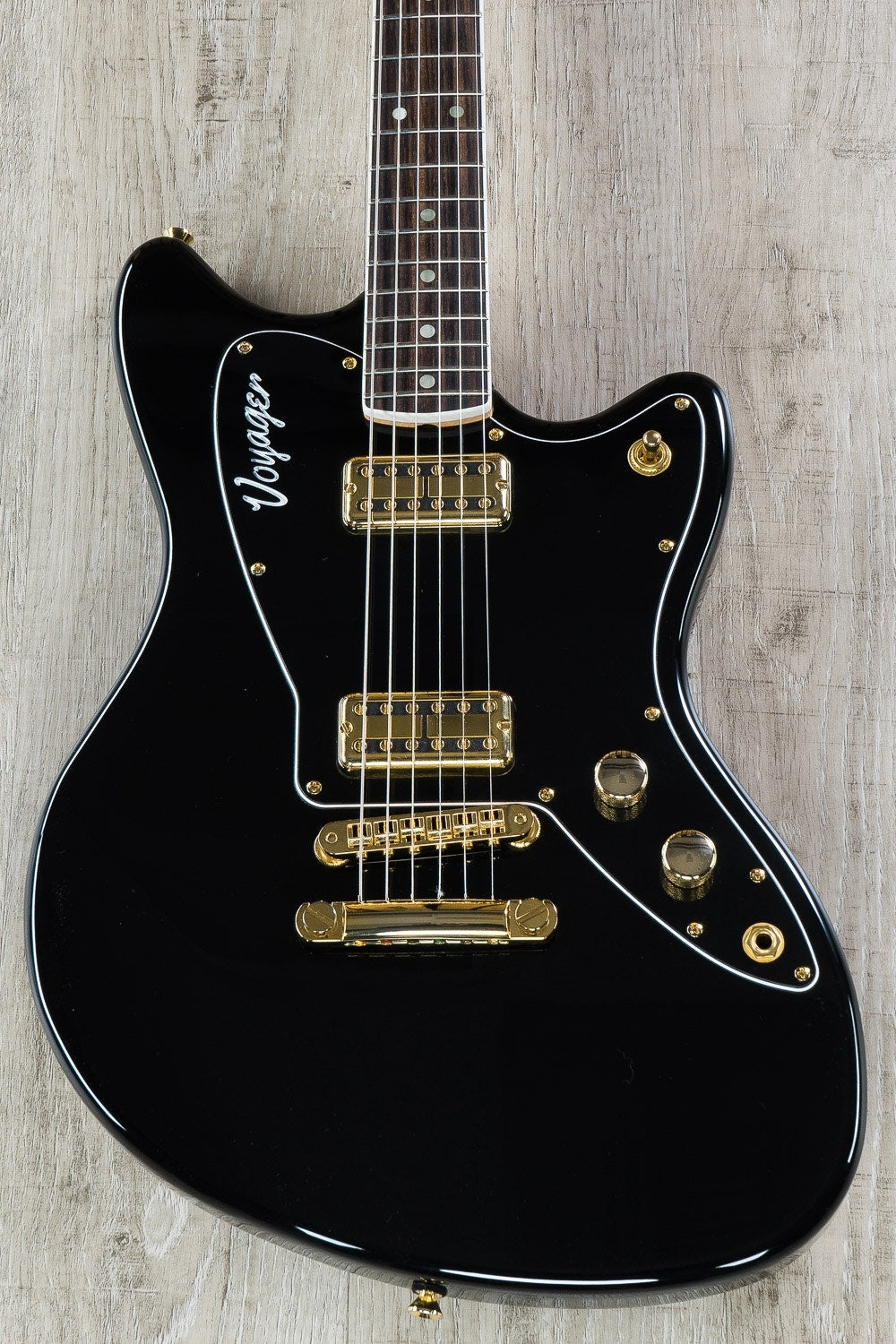 Jennings Voyager Electric Guitar, Rosewood Fretboard, Stop Tail Bridge, Mono Gig Bag - Black and Gold (Open Box)
