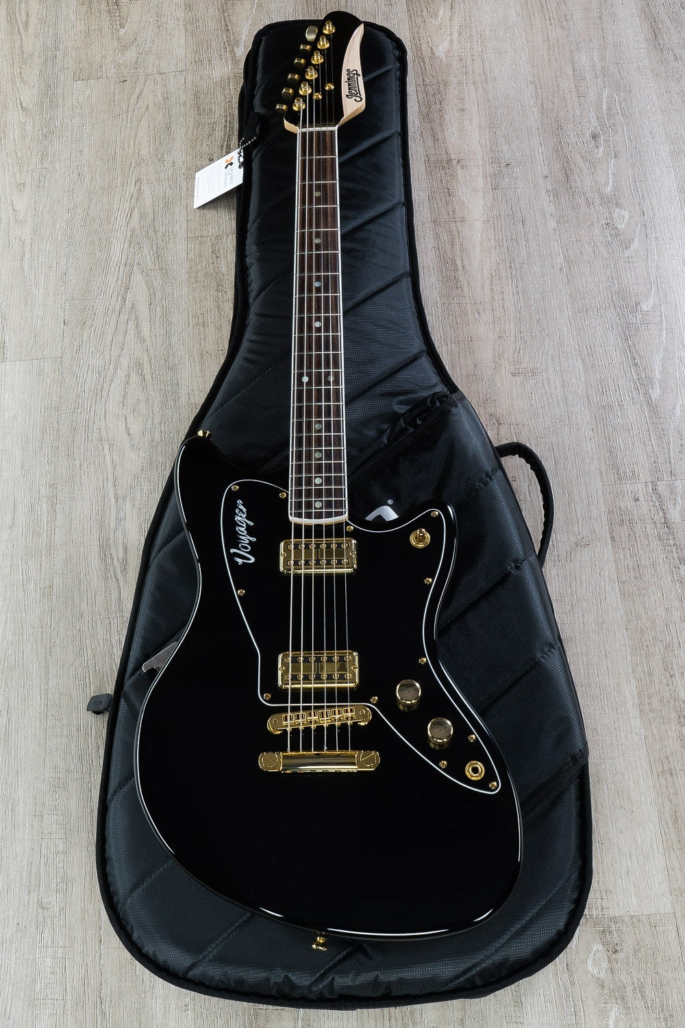 Jennings Voyager Electric Guitar, Rosewood Fretboard, Stop Tail Bridge, Mono Gig Bag - Black and Gold (Open Box)