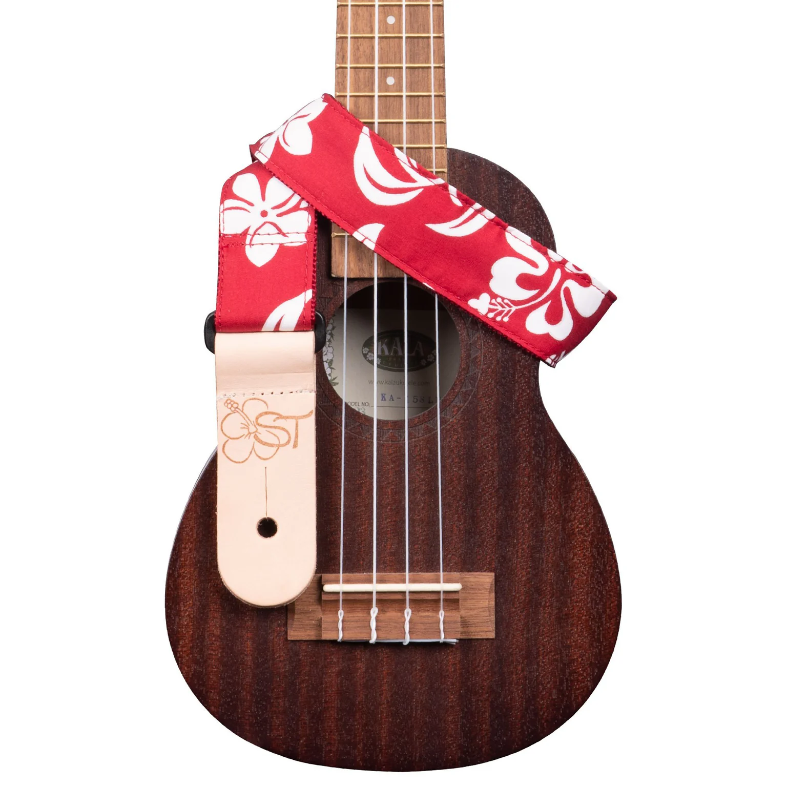 Kala California Handmade Adjustable 1.5" Ukulele Strap, Red Hibiscus