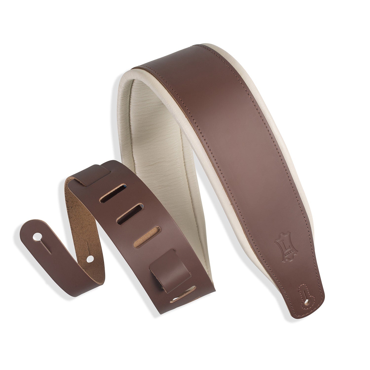 Levy's Leathers Classics Series M26PD-BRN_CRM 3" Wide Guitar Bass Strap, Brown / Cream