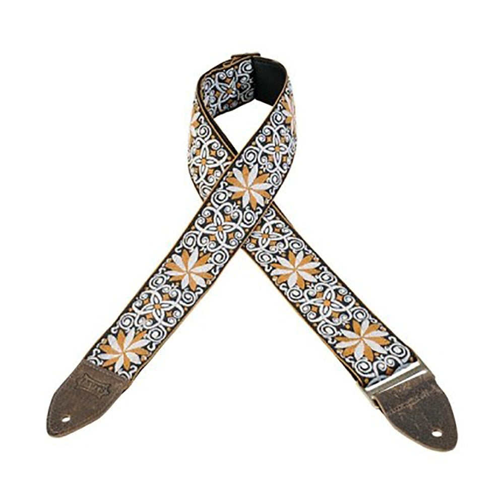 Levy's M8HTV 2" Vintage Hootenanny Jacquard Weave Guitar Strap, White/Gold Flowers