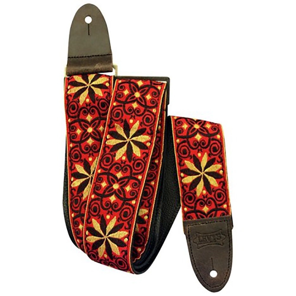 Levy's M8HTV 2" Vintage Hootenanny Jacquard Weave Guitar Strap, Red/Yellow Flowers