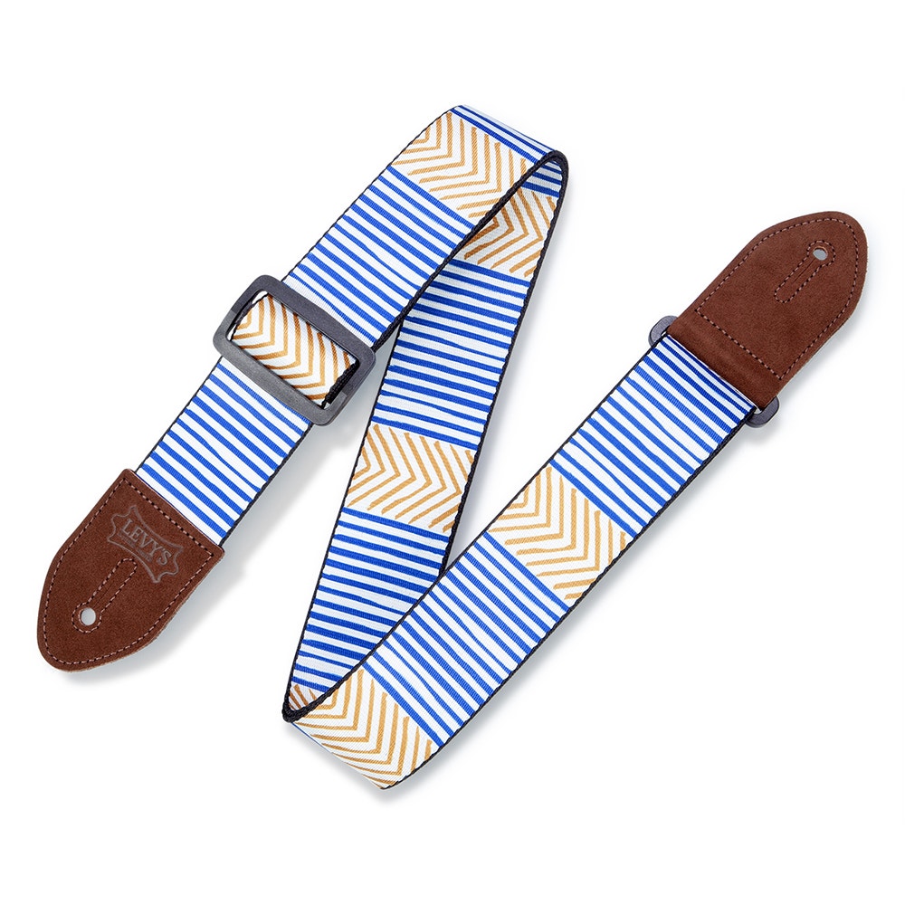 Levy's Leathers MP2TC-002 Print Series, Tribal Chevron Guitar Strap, Blue & Gold