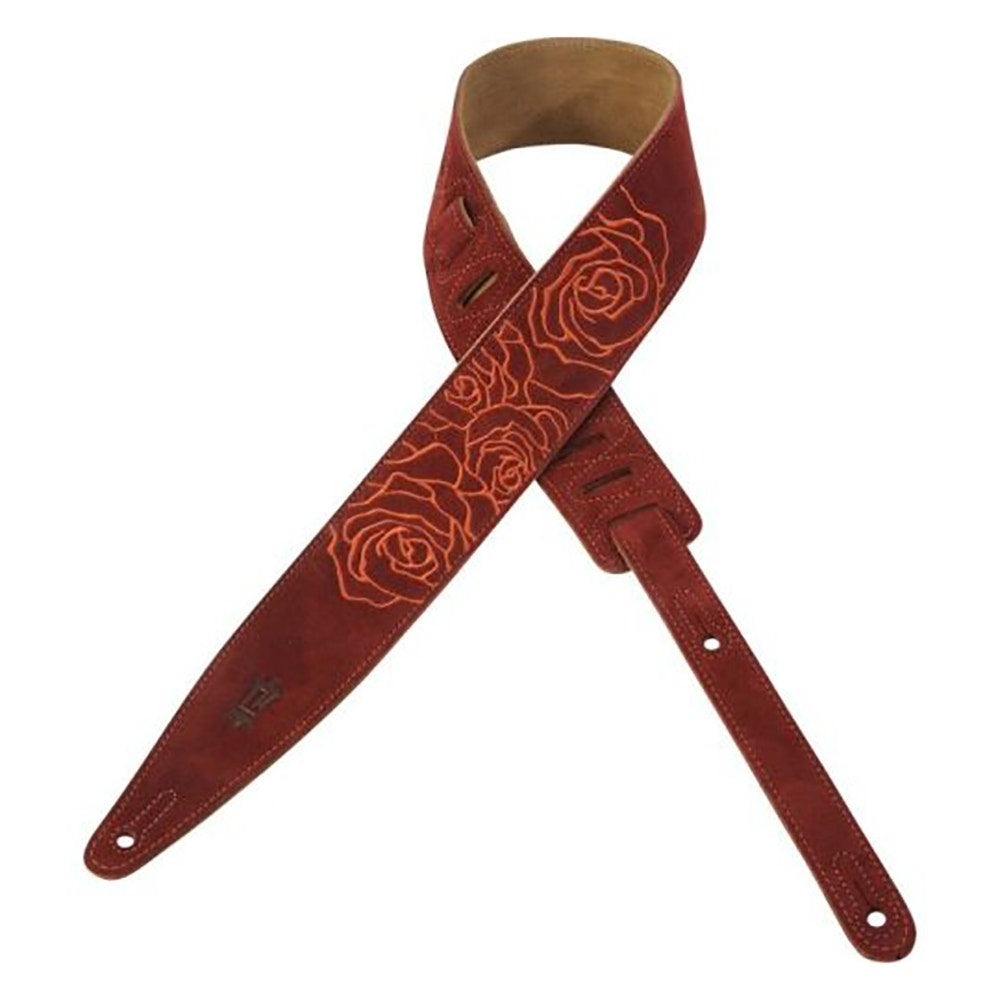 Levy's MS317ER-BRG 2.5" Adjustable Suede Leather Guitar Strap, Regular Size, with Flower Embroidery