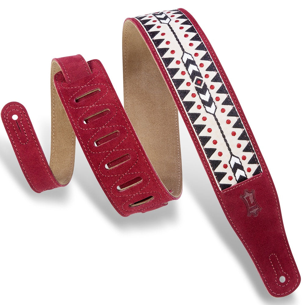 Levy's Leathers MSJ26-BRG Print Series Embellish Suede Guitar Strap, Burgandy