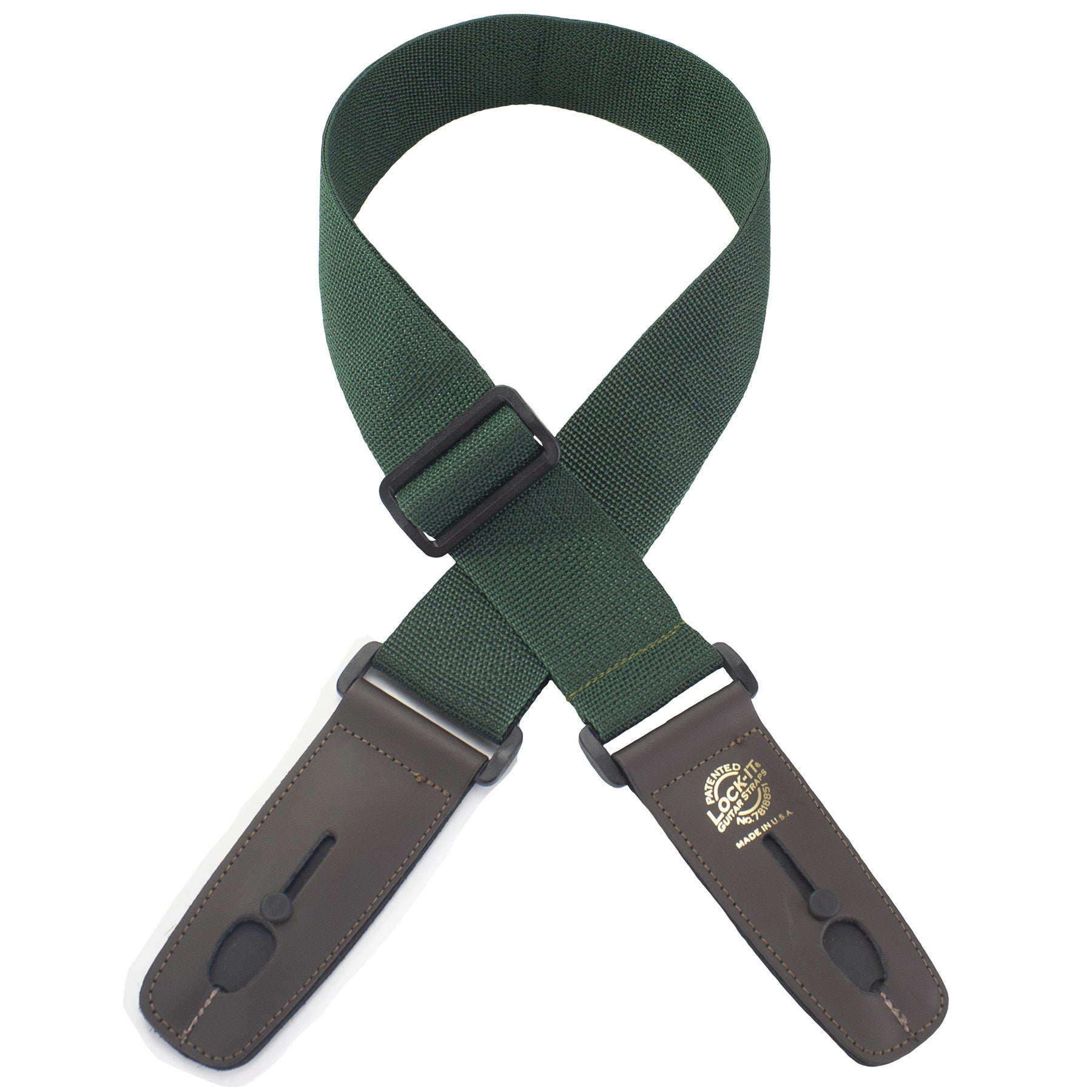 Lock-It Straps LIS-007P2-DGRN-BRN Poly Pro Series 2'' Guitar Bass Strap, Green